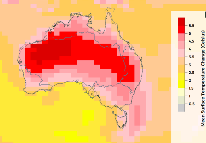 Map showing surface temperature change over Australia