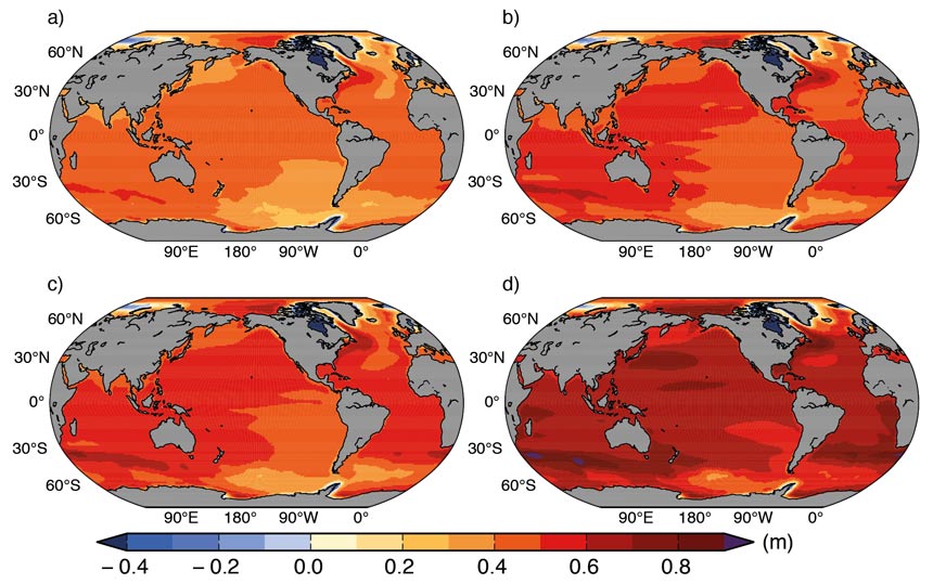 Regional sea level change (metres) evaluated from climate models for the RCP scenarios between 1986-2005 and 2081-2100 