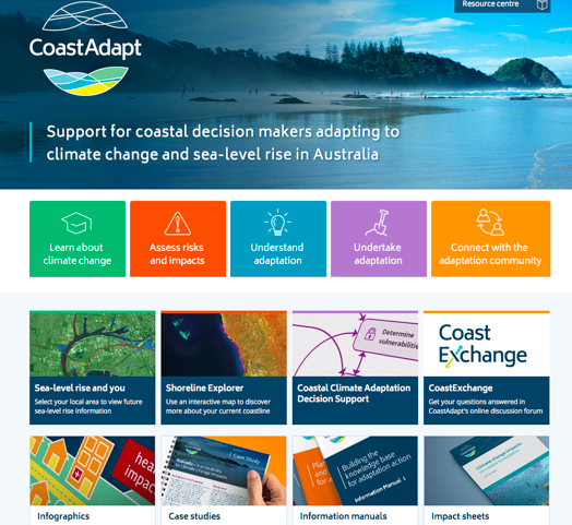 Screenshot of CoastAdapt home page